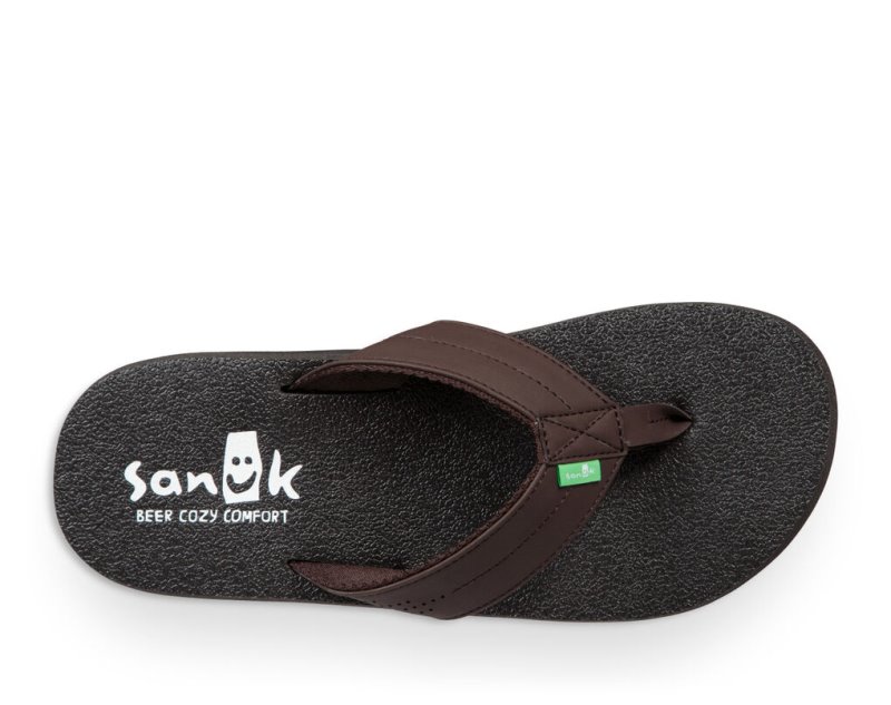 Sanuk Beer Cozy Coaster Men's Flip Flops Dark Brown | Canada 262AHK